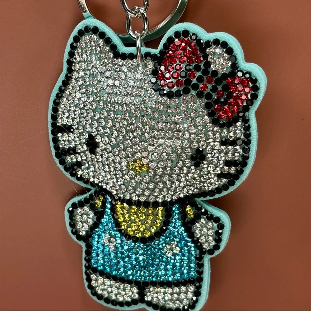 Bling Hello Kitty Keychain - Aqua & Red Accents